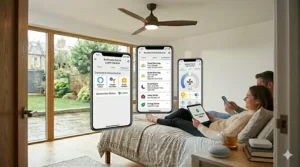 An easy-to-follow illustration of the internal receiver that enables a ceiling fan with app connectivity.