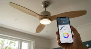 A high-tech smart ceiling fan design that is compatible with home automation systems.