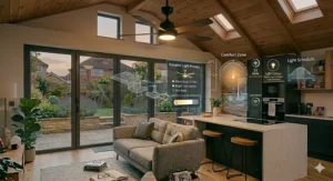 A large smart ceiling fan featuring an integrated dimmable LED light kit with adjustable colour temperature.