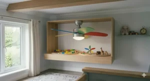 Contemporary ceiling fan design blending seamlessly with modern children's bedroom decor.