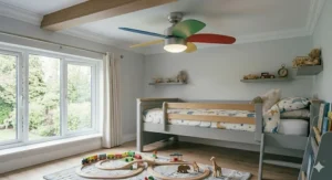 Energy-efficient ceiling fan designed to reduce household electricity costs in summer months.