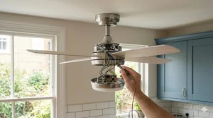 A low-profile, flush-mount ceiling fan ideal for small kitchens with restricted ceiling height.