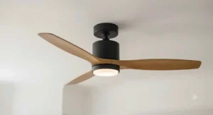 Technical diagram of a hugger ceiling fan showing its low-profile drop of 24 centimetres for short ceilings.