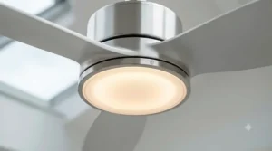 Large ceiling fan featuring an integrated LED light for evening conservatory use.