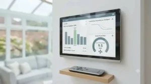 An infographic showing the low energy consumption and cost savings of a modern conservatory fan.