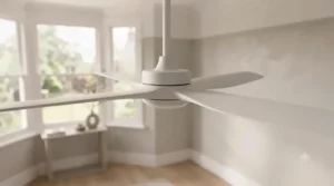 Budget ceiling fan under £100 featuring an integrated LED light fixture for energy-efficient rooms.
