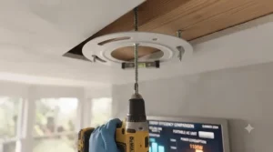 Remote-controlled budget ceiling fan under £100 showing speed and timer settings.