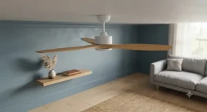 Minimalist eco-friendly ceiling fan complementing a contemporary British interior design scheme.