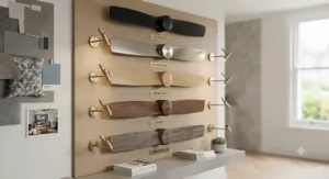 Contemporary wooden-blade BLDC ceiling fan complementing a stylish UK apartment interior design.