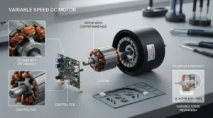 Close-up cutaway view of a whisper-quiet variable-speed DC motor engineered for continuous domestic use.