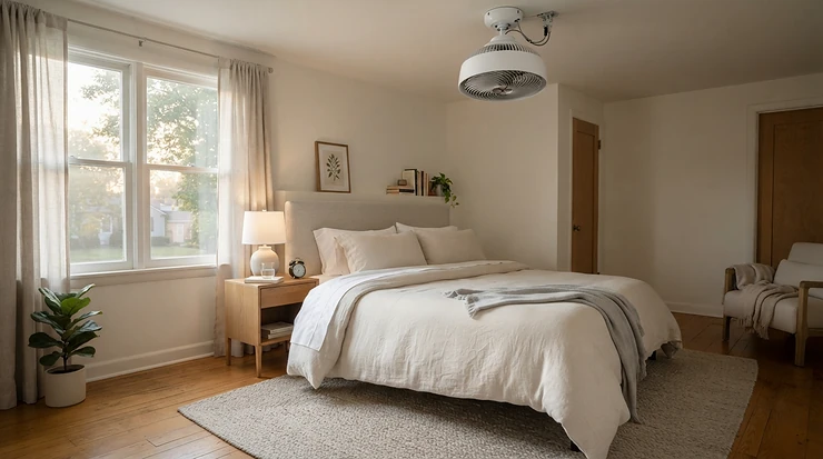A convenient ceiling fan with timer featuring automatic shut off for overnight use