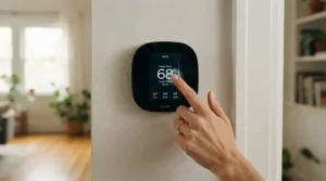 User custom programming a smart programmable ceiling fan via a wall-mounted digital control panel.