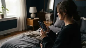 Setting up the sleep timer ceiling fan schedule using a mobile phone app.