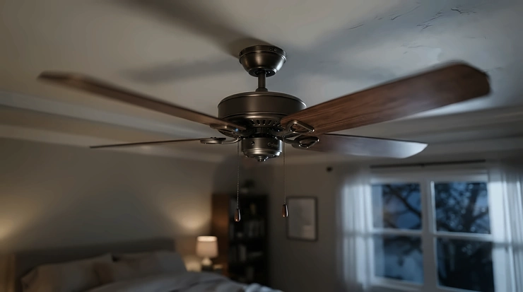 A sleep timer ceiling fan demonstrating gradual speed reduction for restful sleep.