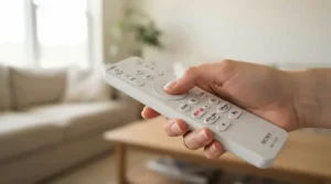 Close-up of basic timer settings being adjusted on a remote control for timer ceiling fans.