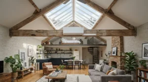 Energy saving timer ceiling fans keeping a converted loft apartment comfortable throughout summer.